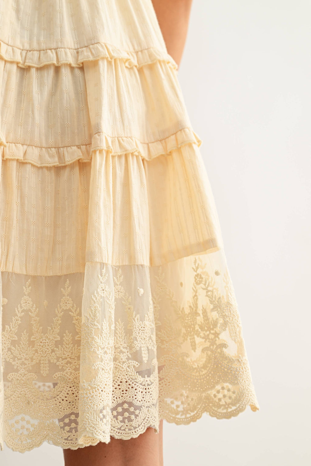 CED26915 Tiered Ruffle Lace Dress