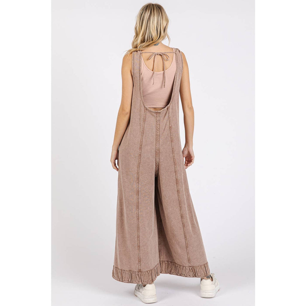 MINERAL WASH ANKLE DETAIL WIDE LEG JUMPSUIT