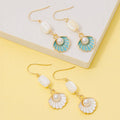 Enamel Seashell Pearl Drop Earrings