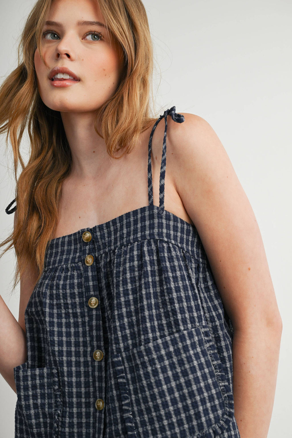 Plaid Tie Shoulder Tank Top-BMT8424