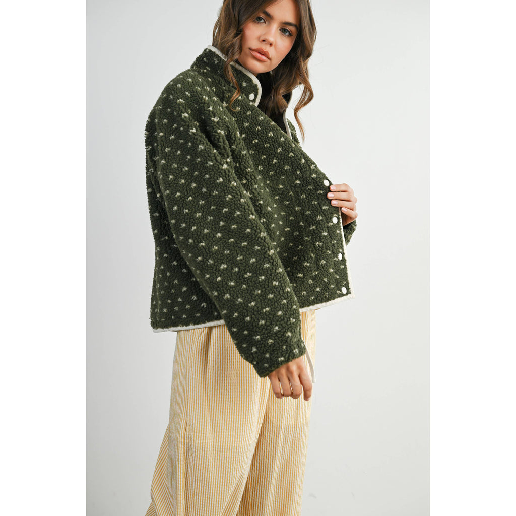The Fern Dot Sherpa Fleece Snap Jacket-BMJ7831