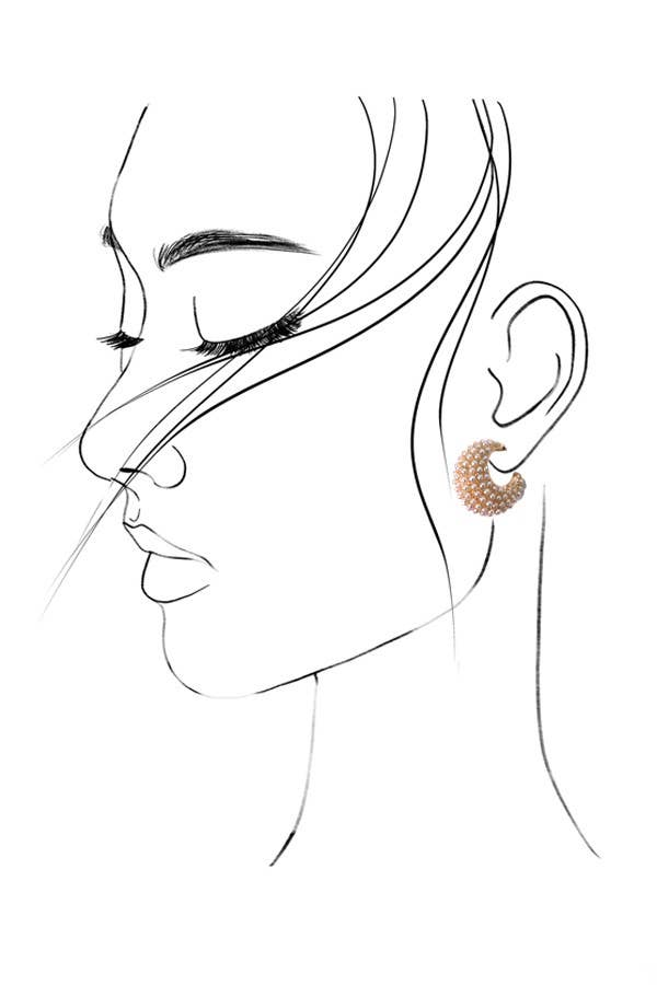 PEARL PAVE GOLD HALF MOON HUGGIE HOOP EARRINGS | 80E1513