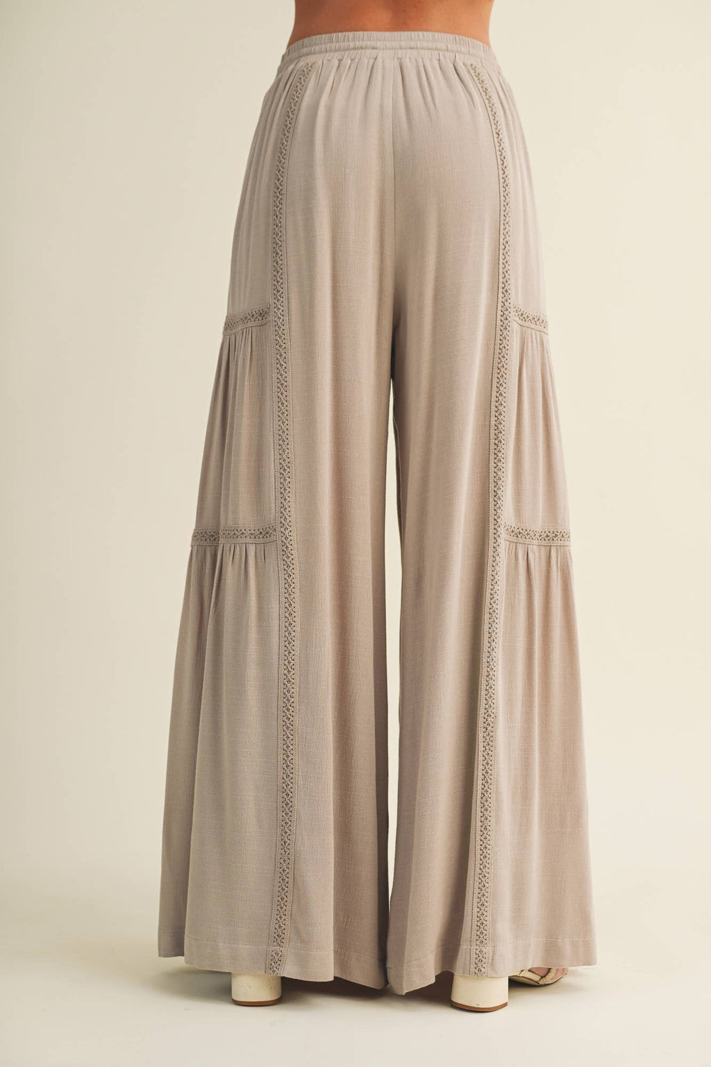 Ladder-Trim Tiered Palazzo Trousers