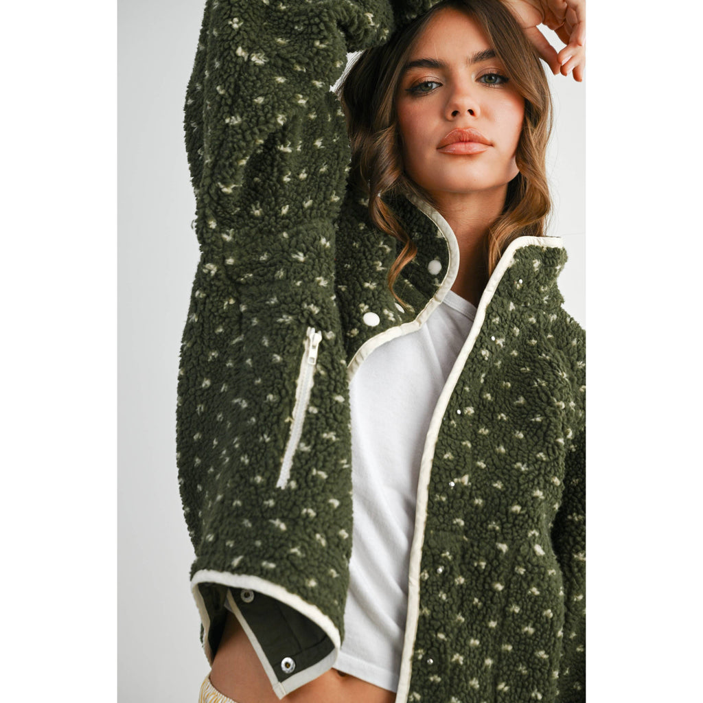 The Fern Dot Sherpa Fleece Snap Jacket-BMJ7831