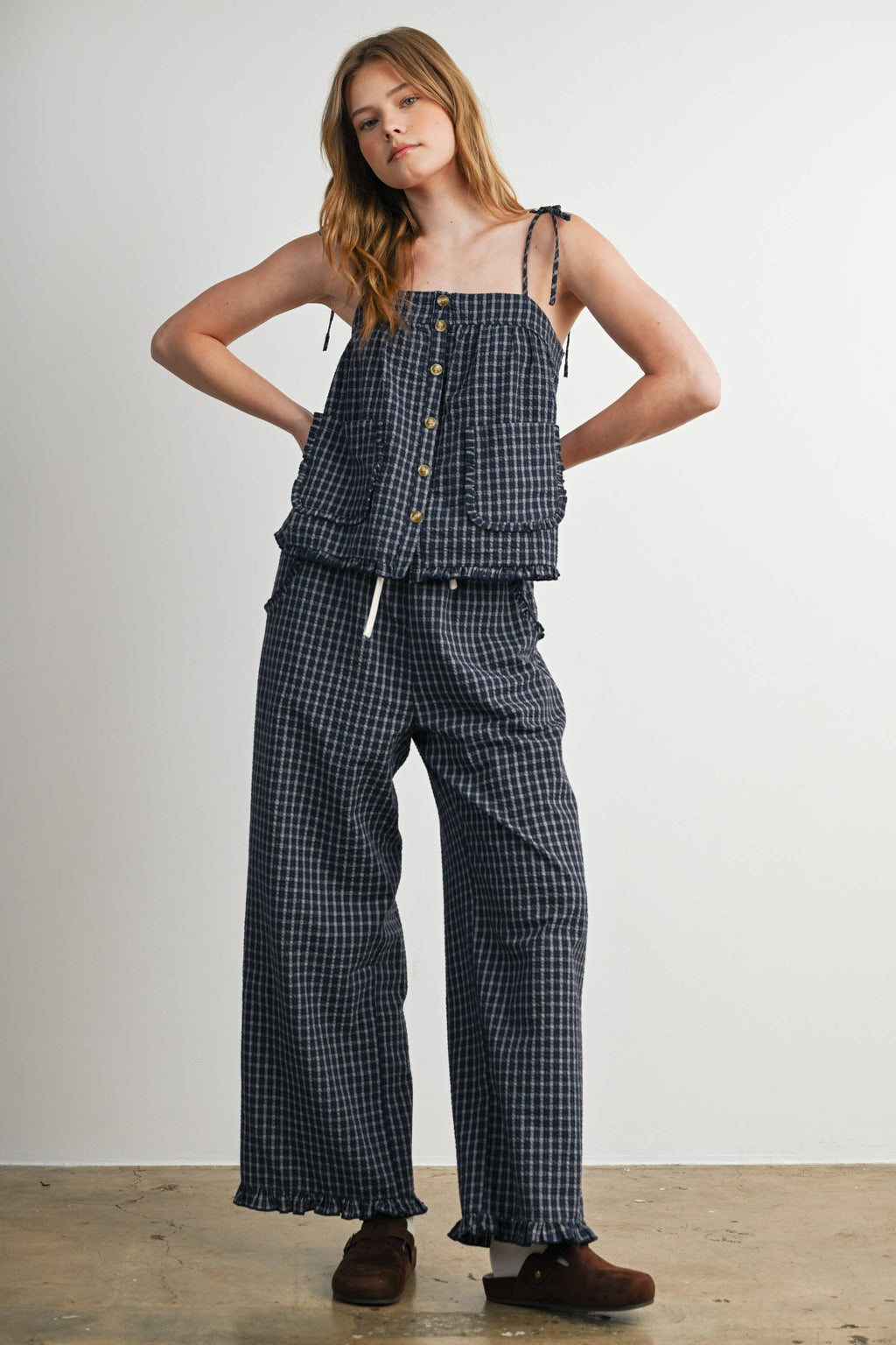 Plaid Tie Shoulder Tank Top-BMT8424