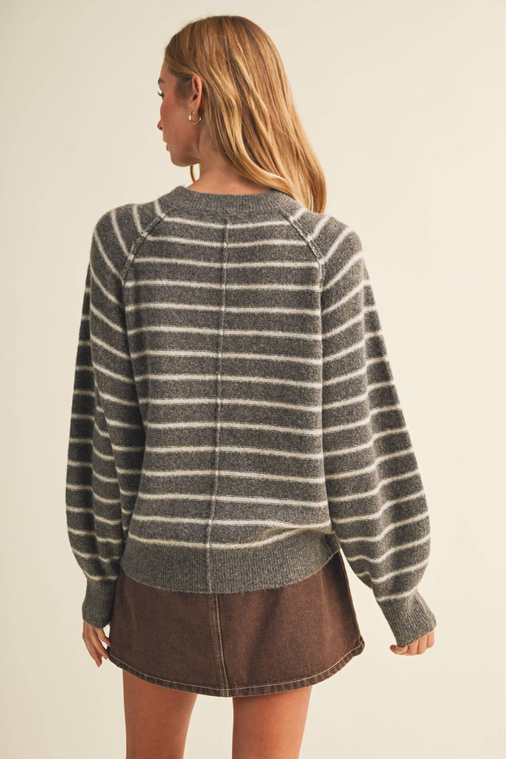 Button-Placket Stripe Knit Pullover