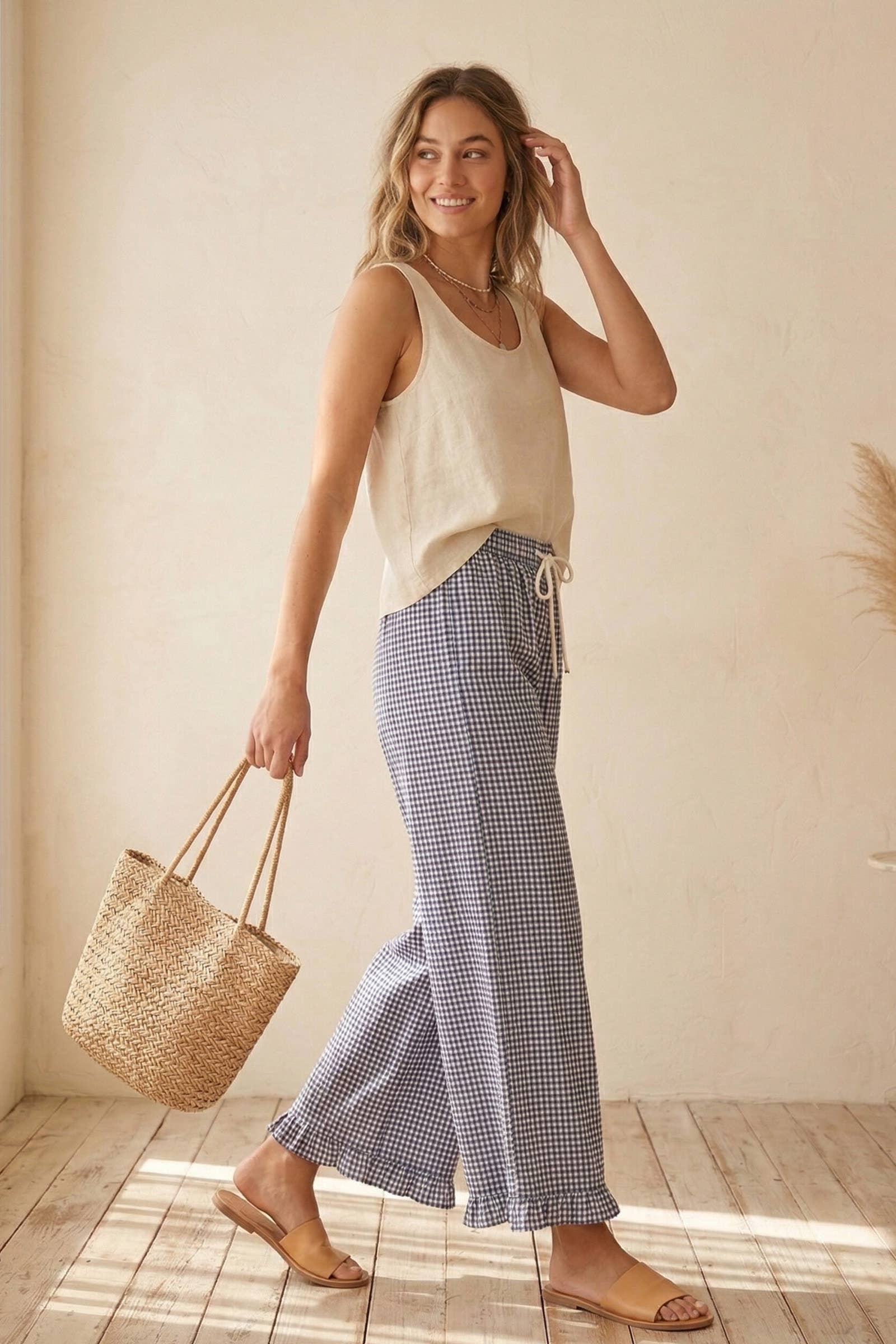 Checkered Gingham Fully Lined Pants