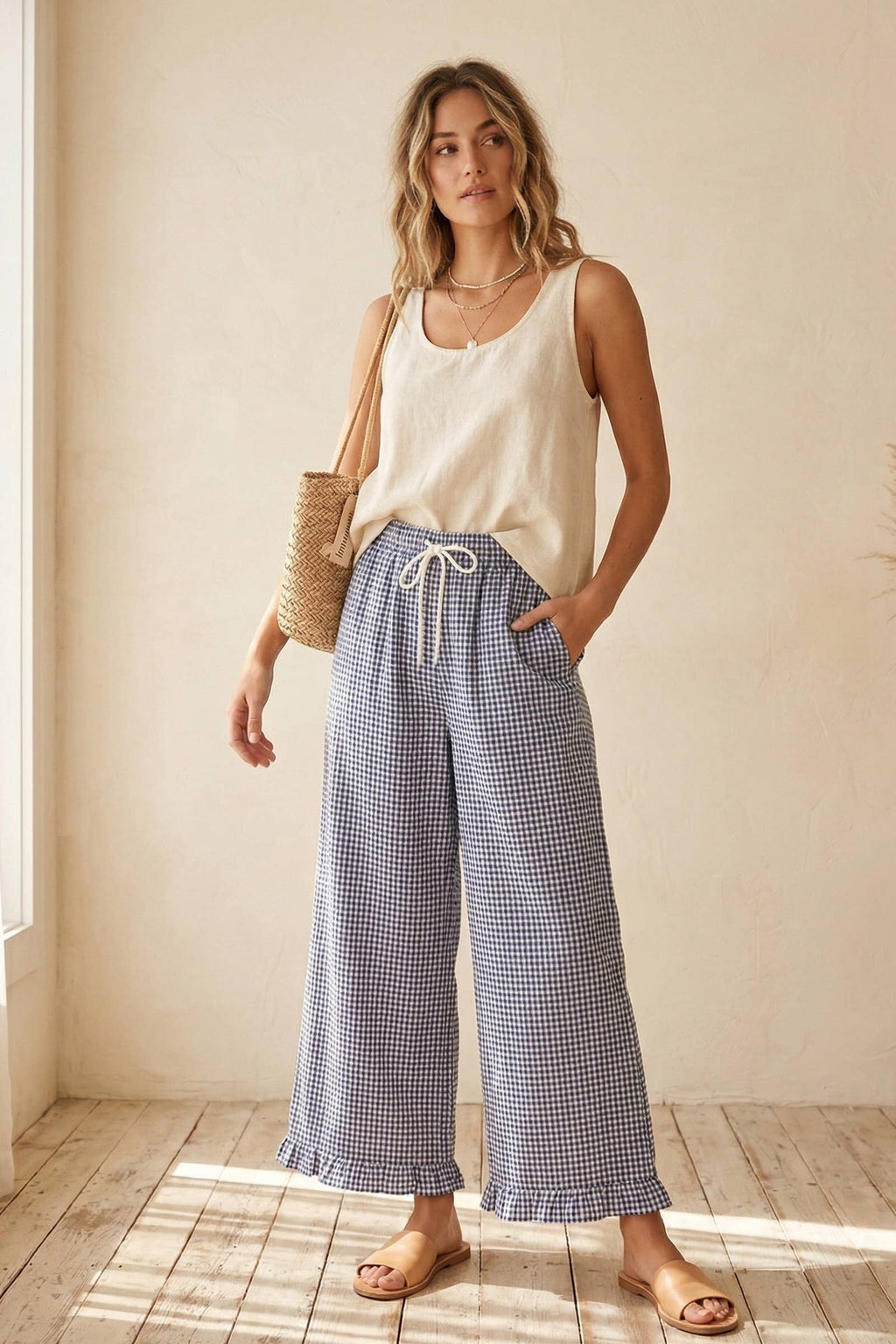 Checkered Gingham Fully Lined Pants