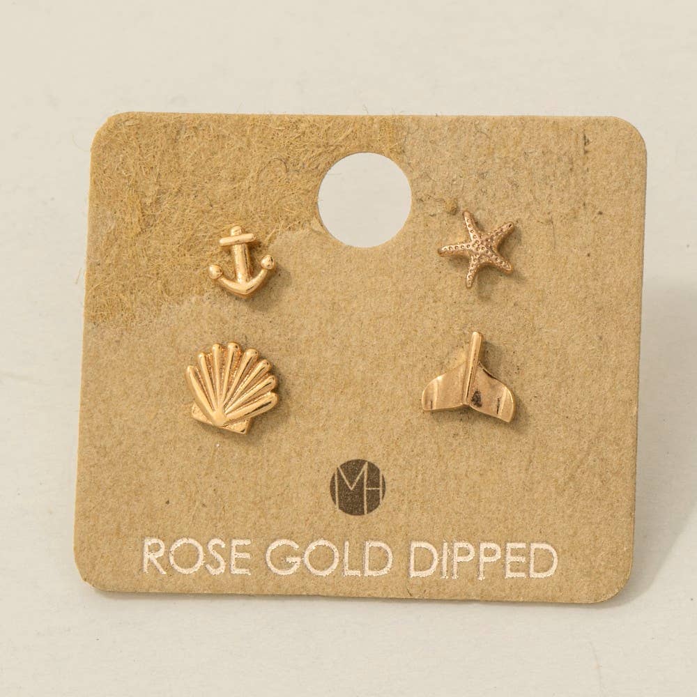 Gold Dipped Mini Sea Life Stud Earrings Set