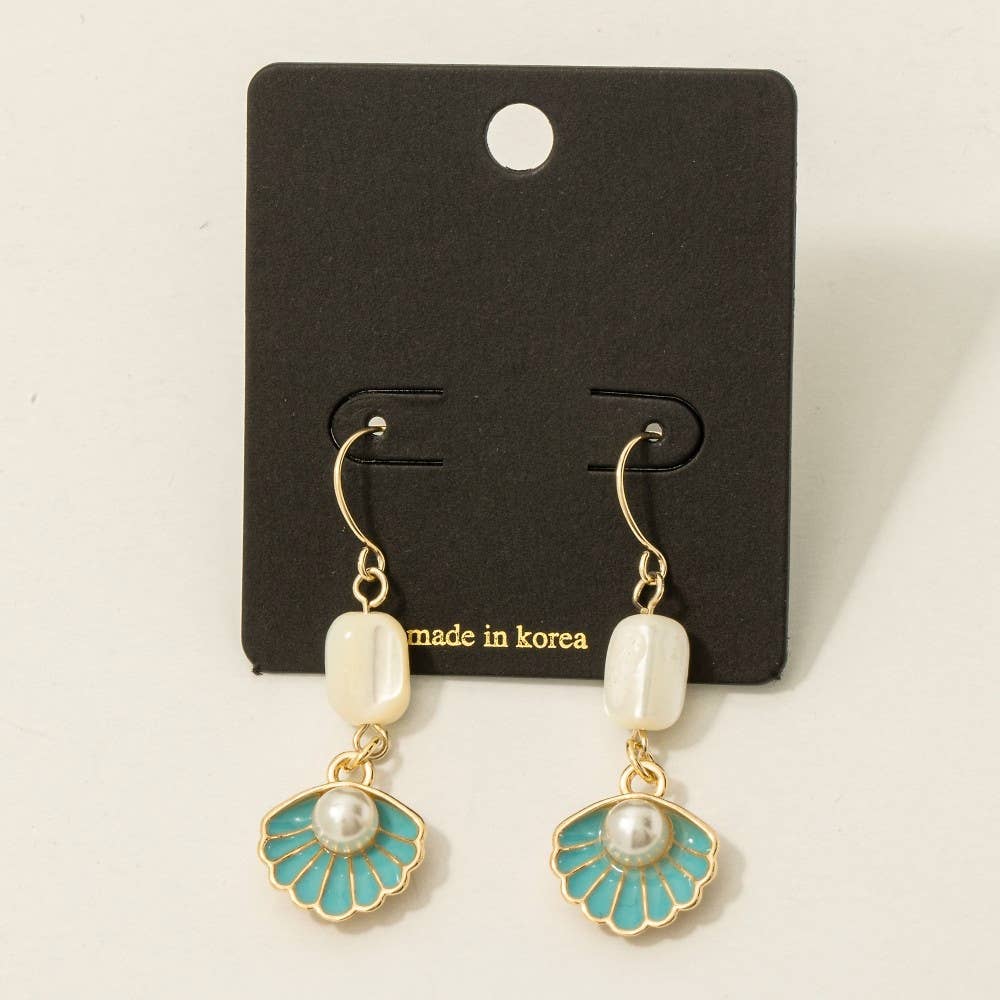 Enamel Seashell Pearl Drop Earrings