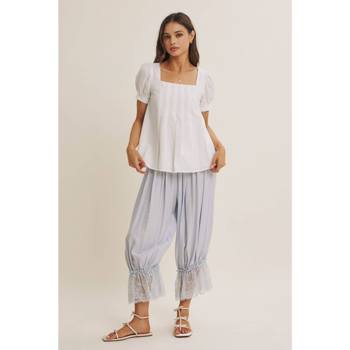 COTTAGE GARDEN CRINKLED LACE HEM LIGHTWEIGHT BLOOMPER PANTS