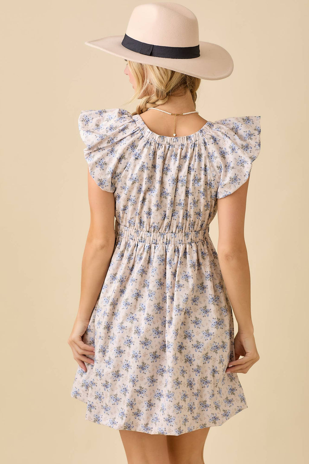 Deep V-neck Mini Dress With Bubble Sleeve And Hem