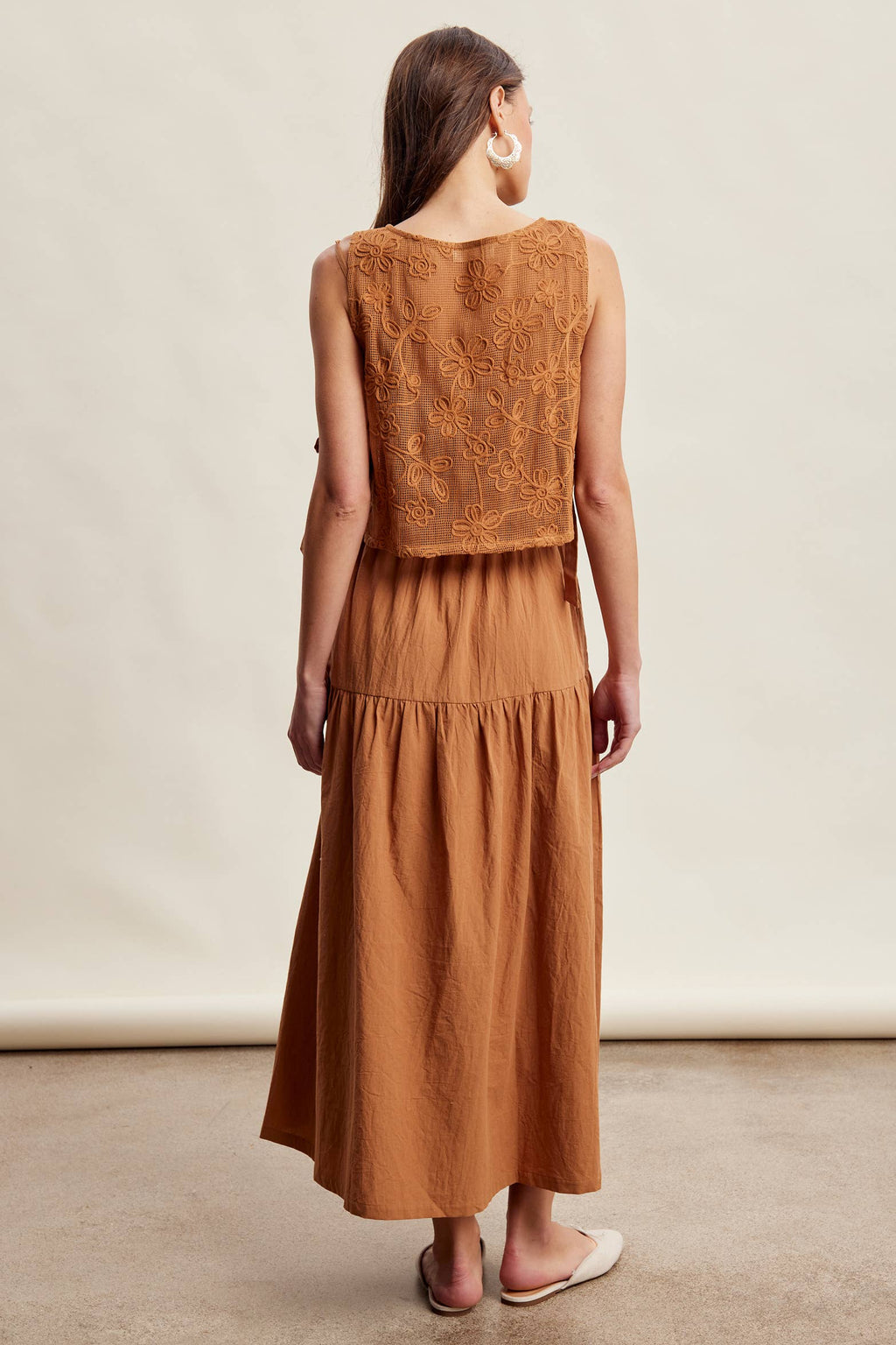 Embroidered Lace Vest & Sleeveless Midi Dress Set LD1651