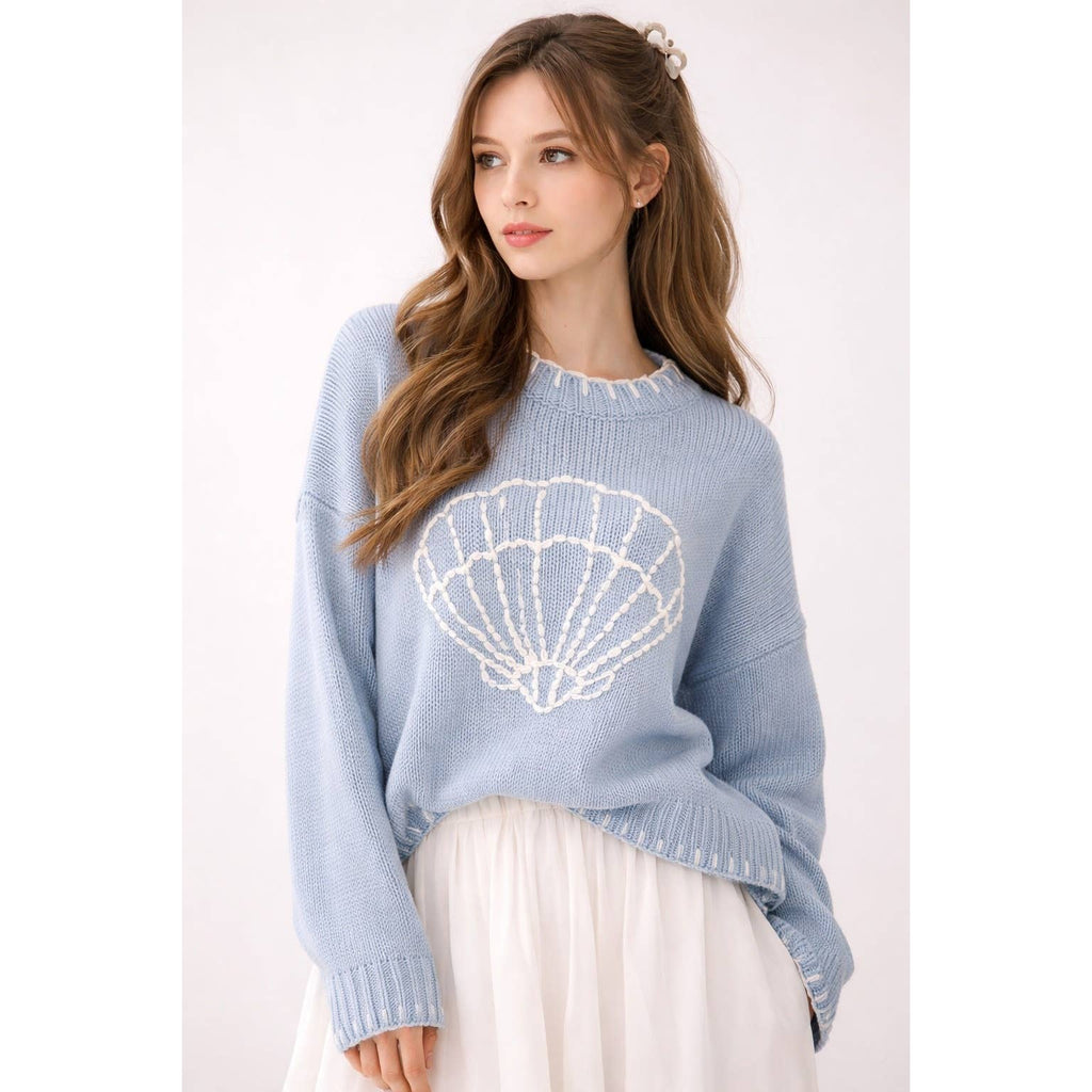MY LOVELY SHELL CASUAL PULLOVER SWEATER