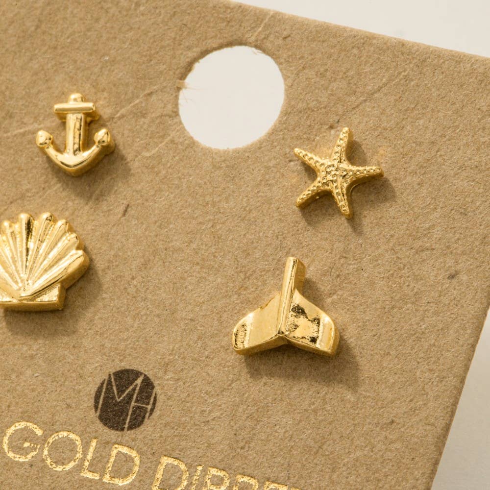 Gold Dipped Mini Sea Life Stud Earrings Set