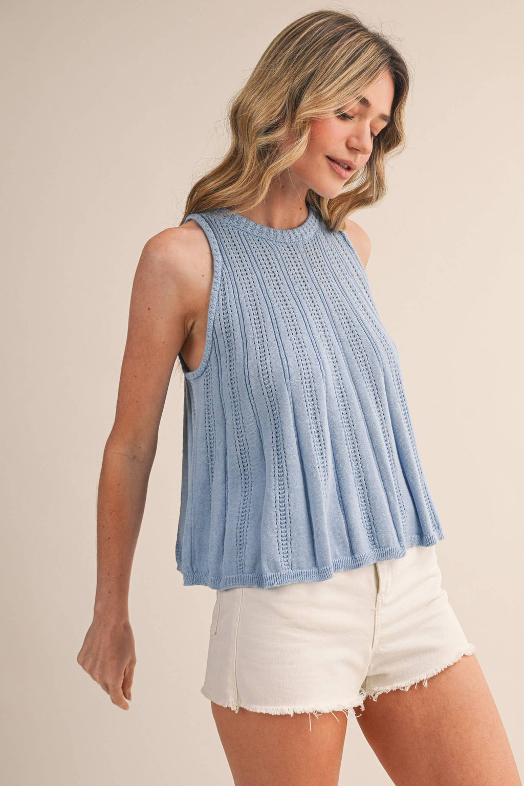 SLEEVELESS POINTELLE SWEATER KNIT TANK MSW11314