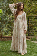 L8961 | Woven Polyester Chiffon Floral Flare Maxi Dress