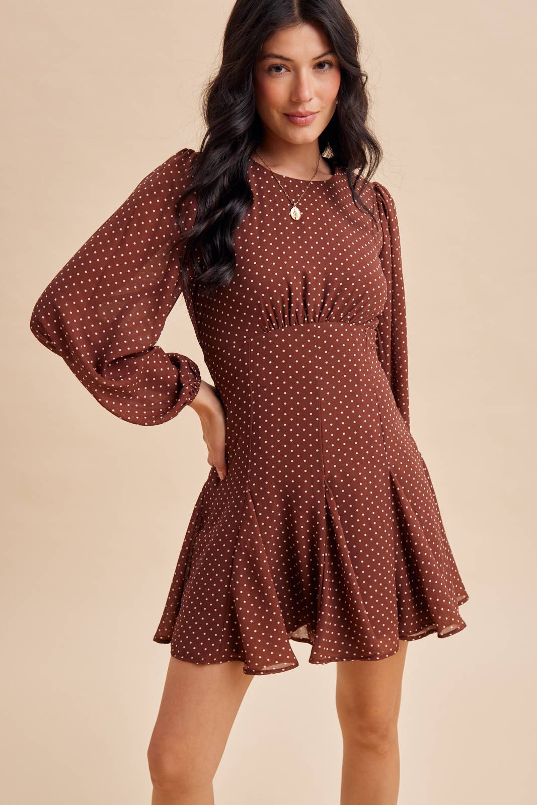 POLKA DOT FLARED MINI DRESS
