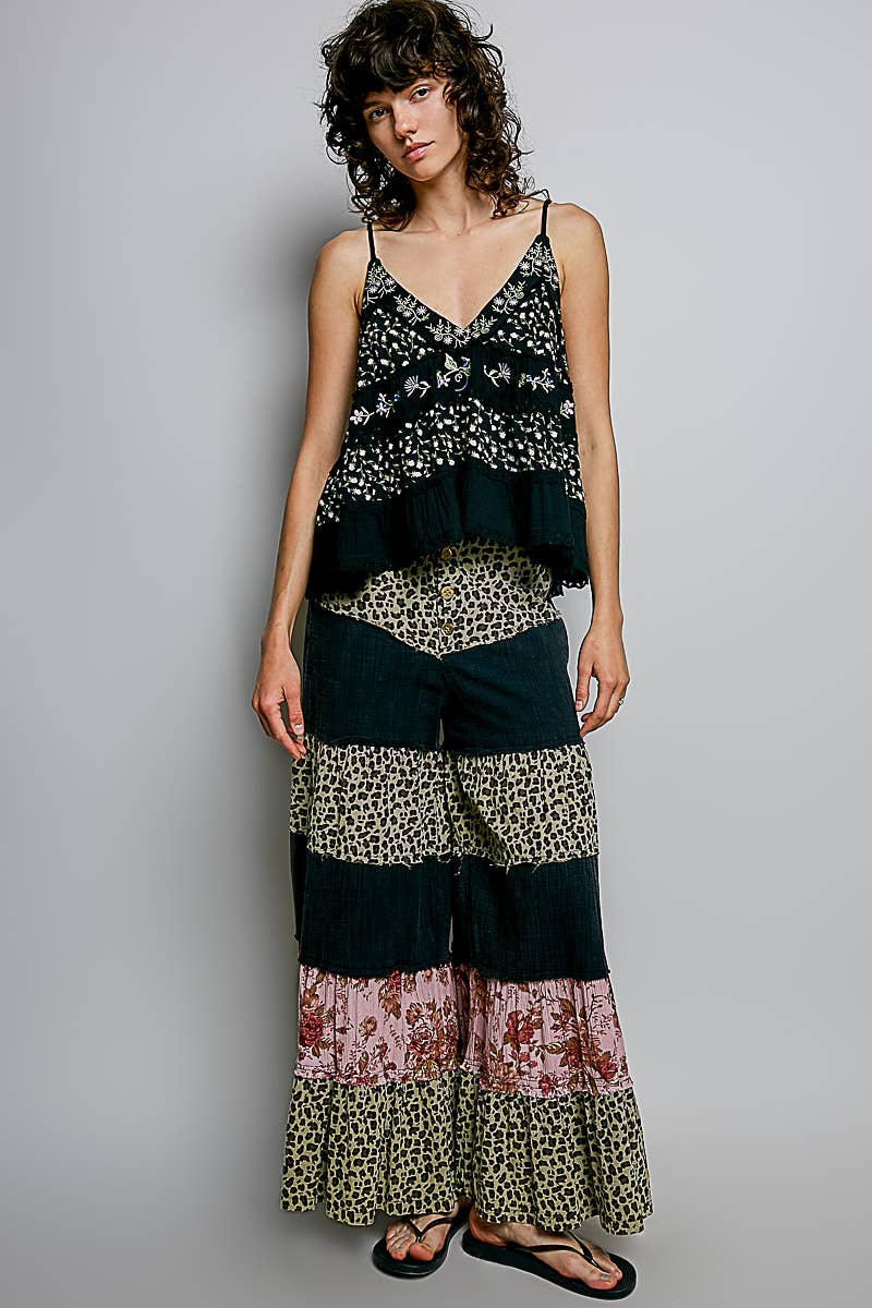 A-body Flared Fit Double Gauze Floral Embroidery Sleeveless