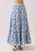 CS3891-Floral Print Multiple Tiers High Rise Maxi Skirt