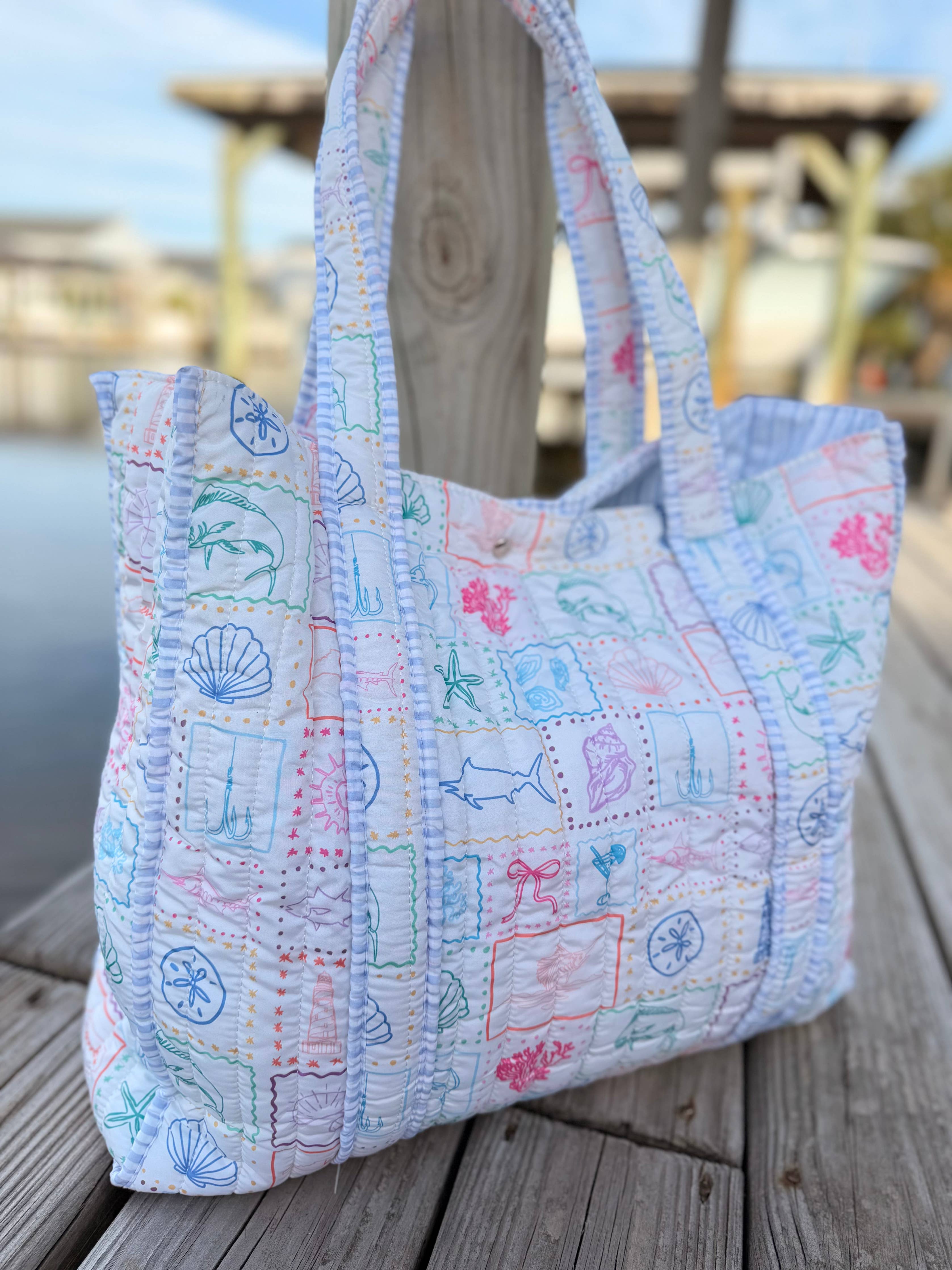 Coastal Chic Quilted Tote Bags