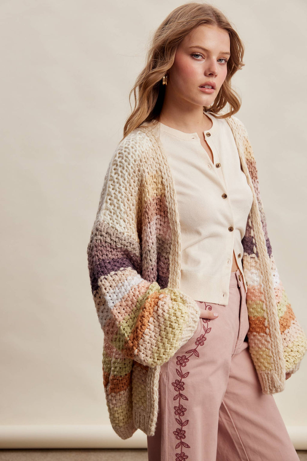 Rainbow Hand-Crochet Open Cardigan LSW0620