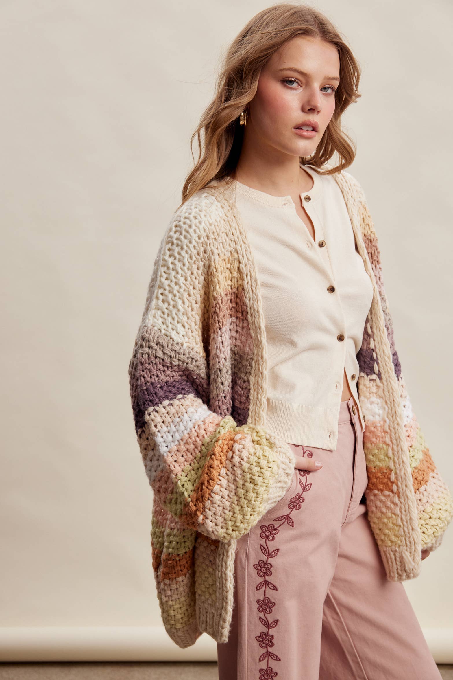 Rainbow Hand-Crochet Open Cardigan LSW0620