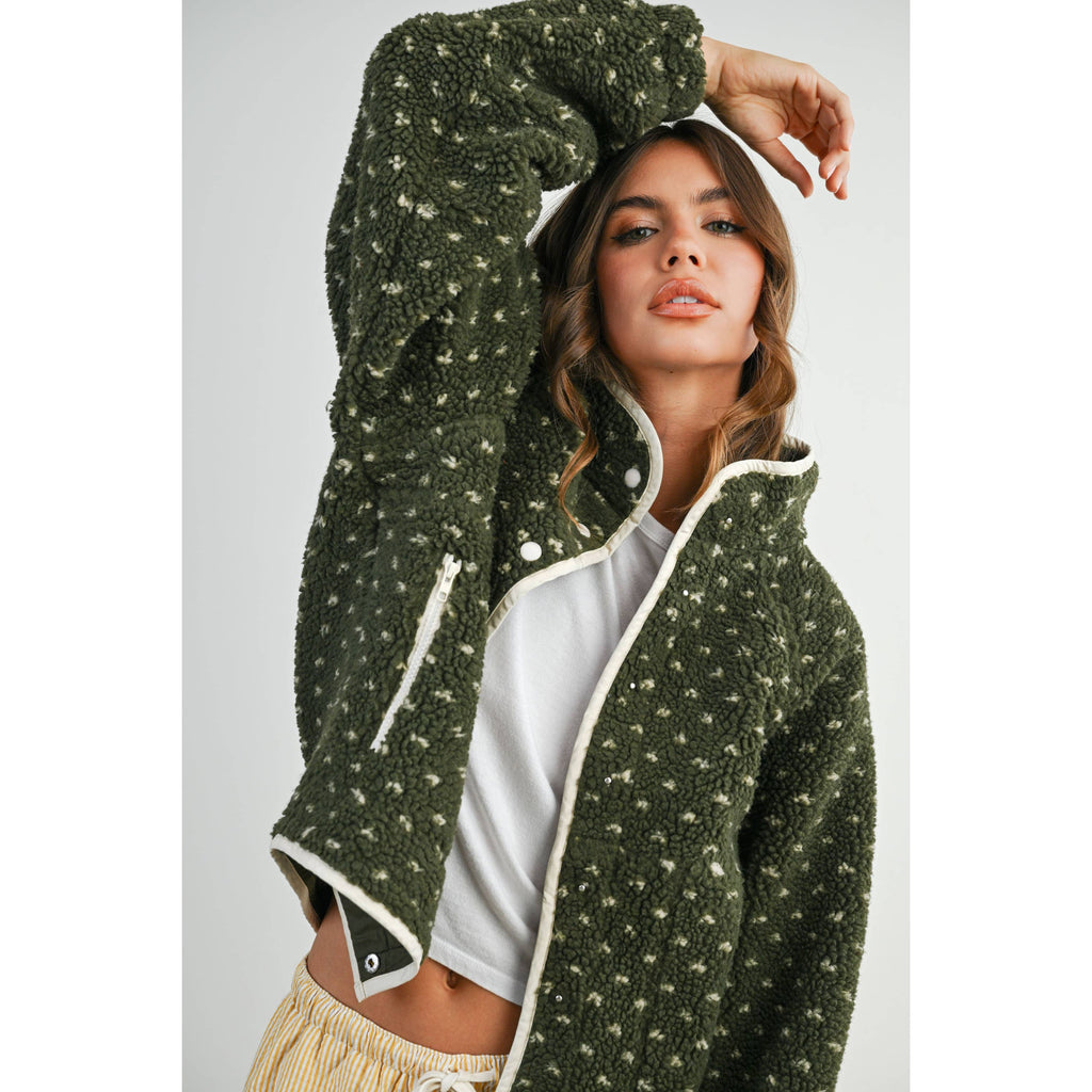 The Fern Dot Sherpa Fleece Snap Jacket-BMJ7831