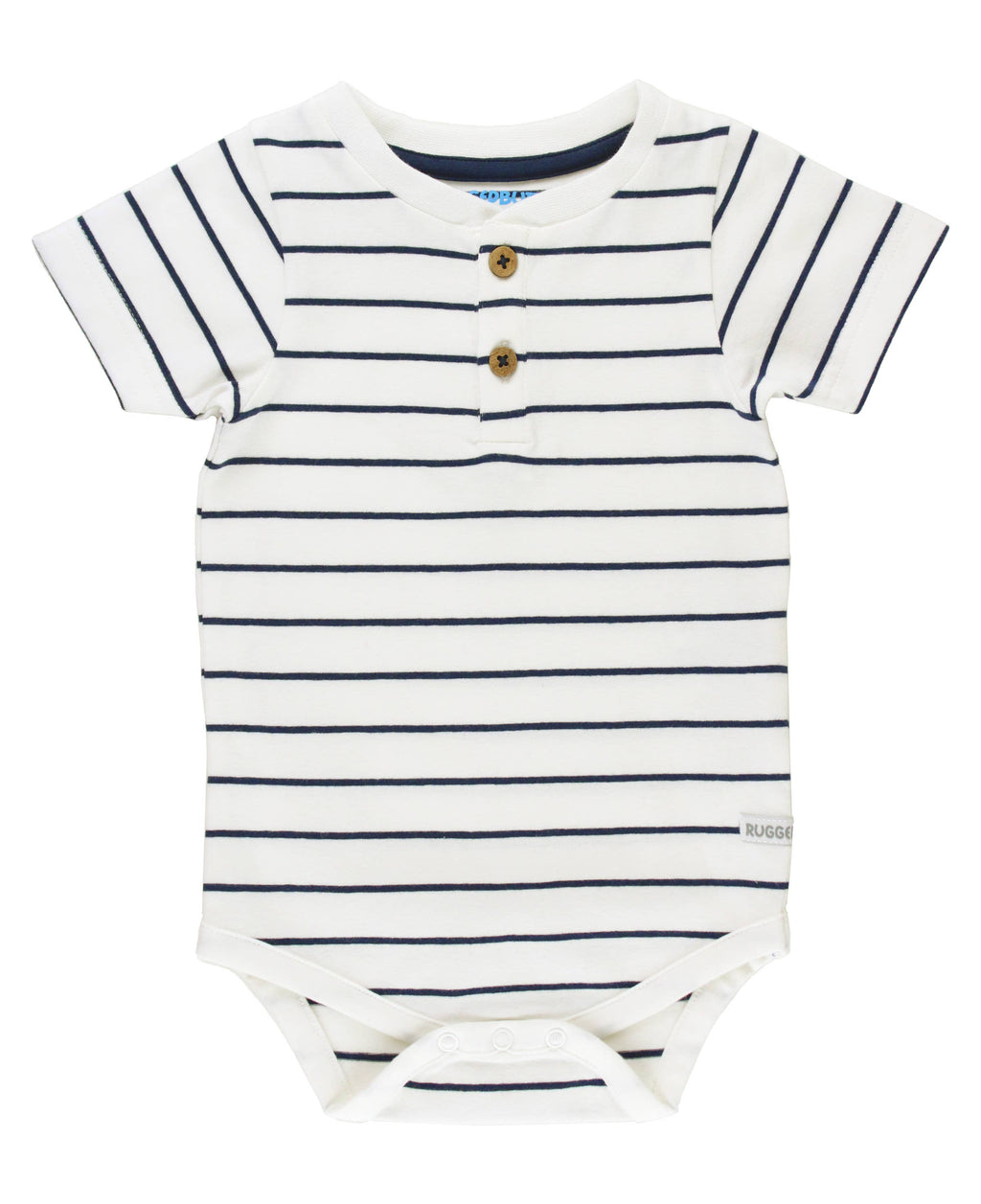 Baby Boys White & Navy Stripe Short Sleeve Henley Bodysuit
