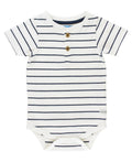 Baby Boys White & Navy Stripe Short Sleeve Henley Bodysuit