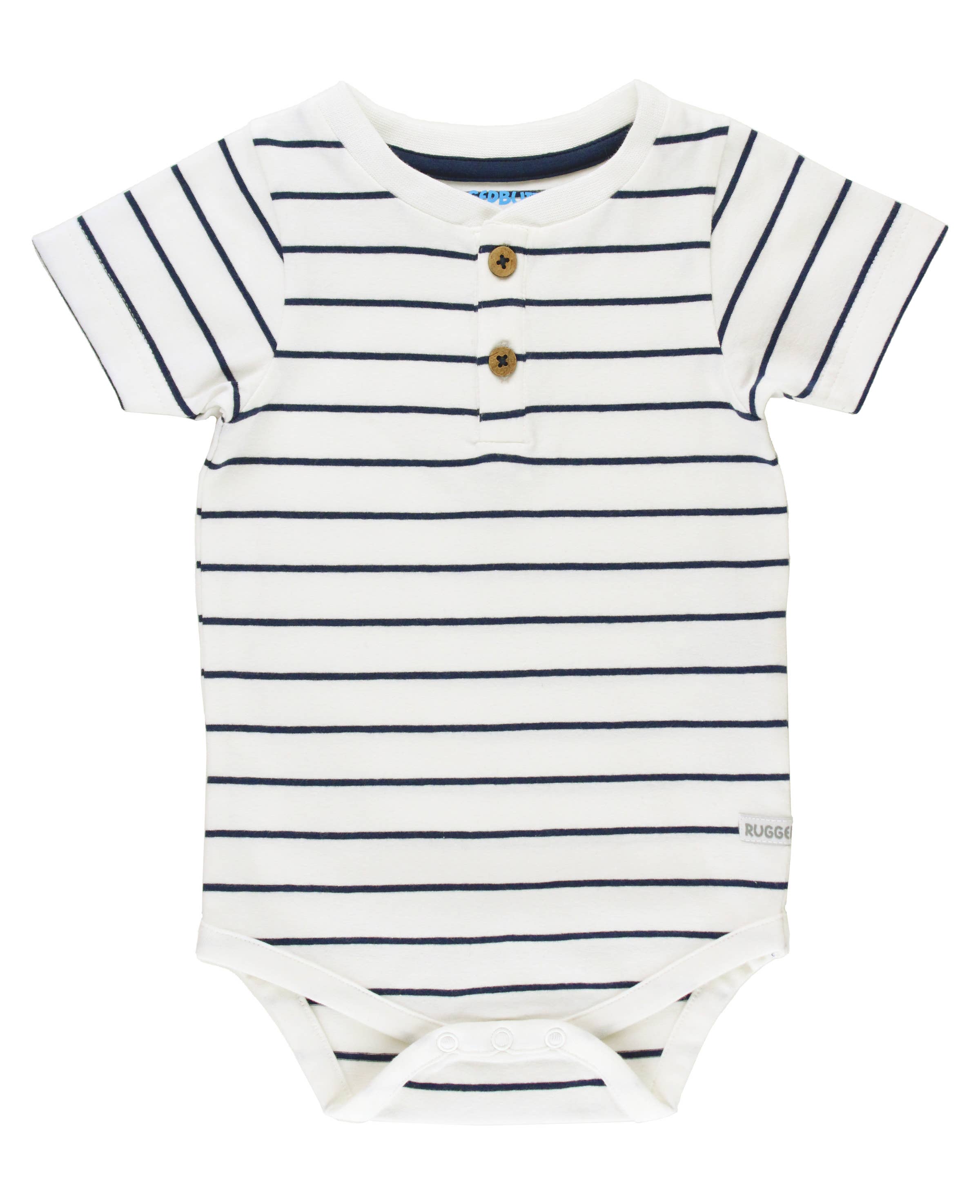 Baby Boys White & Navy Stripe Short Sleeve Henley Bodysuit