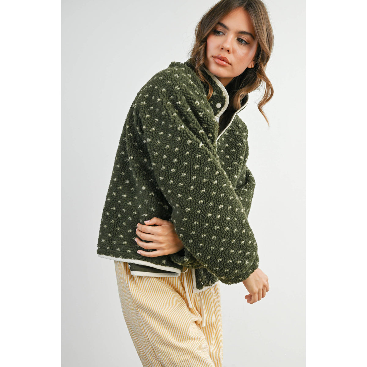 The Fern Dot Sherpa Fleece Snap Jacket-BMJ7831