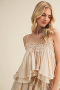 Smocked Bust Asymmetric Tiered Top