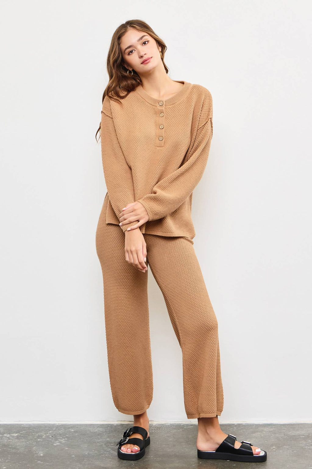 KNIT WIDE LEG PANTS