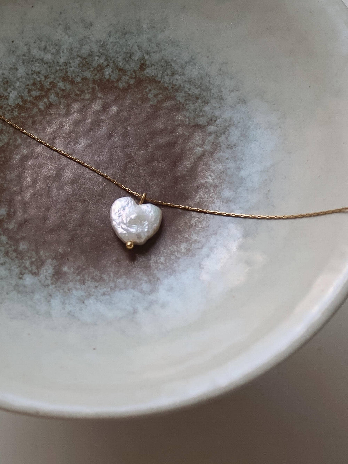 18K Gold Non-Tarnish Freshwater Pearl Clover, Heart Necklace