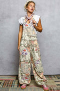 Printed Lace Patch Trim Strap Relaxed Fit Jogger Overall