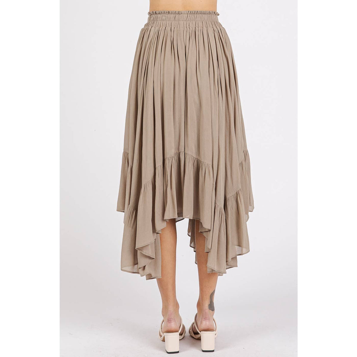 HANDKERCHIEF HEM ELASTIC WAIST POCKET MIDI SKIRT
