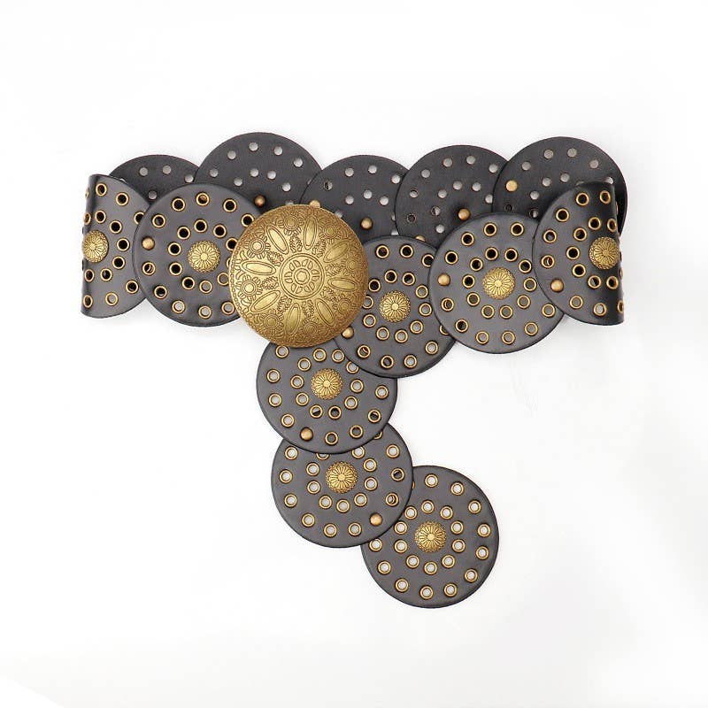 Western Studded Circular Disc Snap Punk Belt | 40BT653