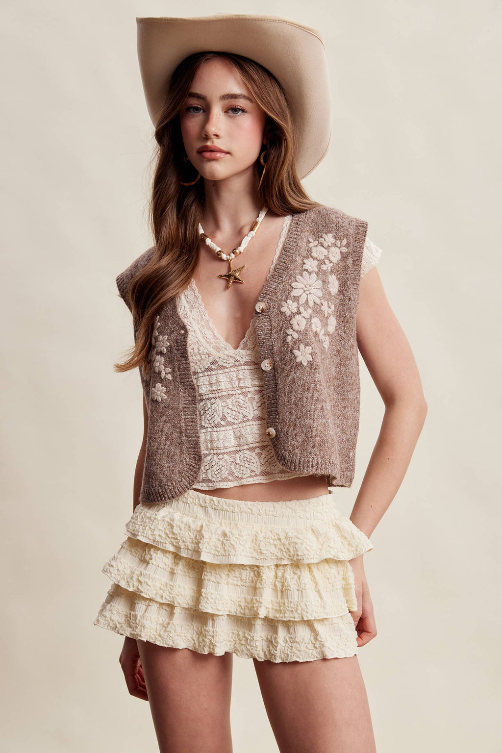 Floral Embroidered Knit Vest LSW1110
