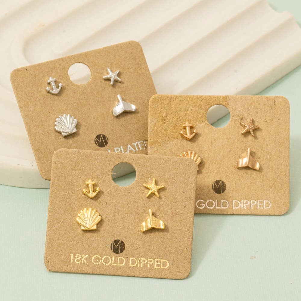 Gold Dipped Mini Sea Life Stud Earrings Set