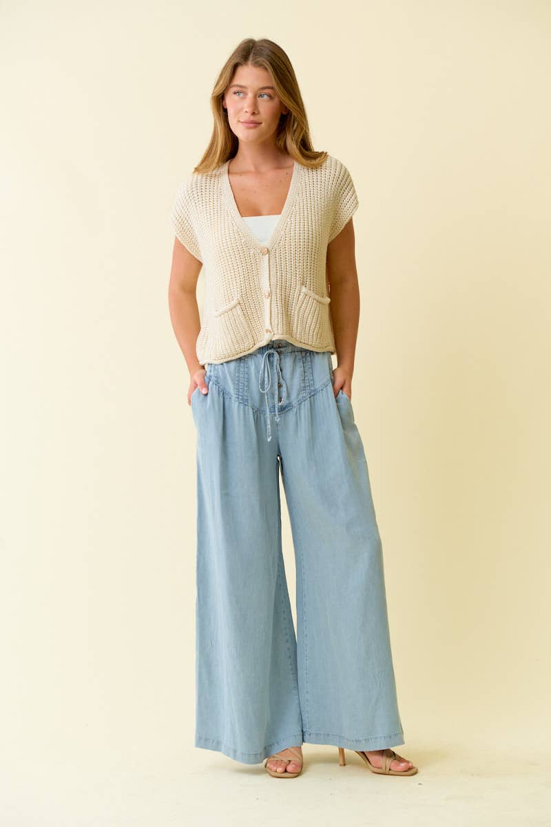 CHUNKY STITCH SWEATER W/ PATCH POCKET VEST - 45684T