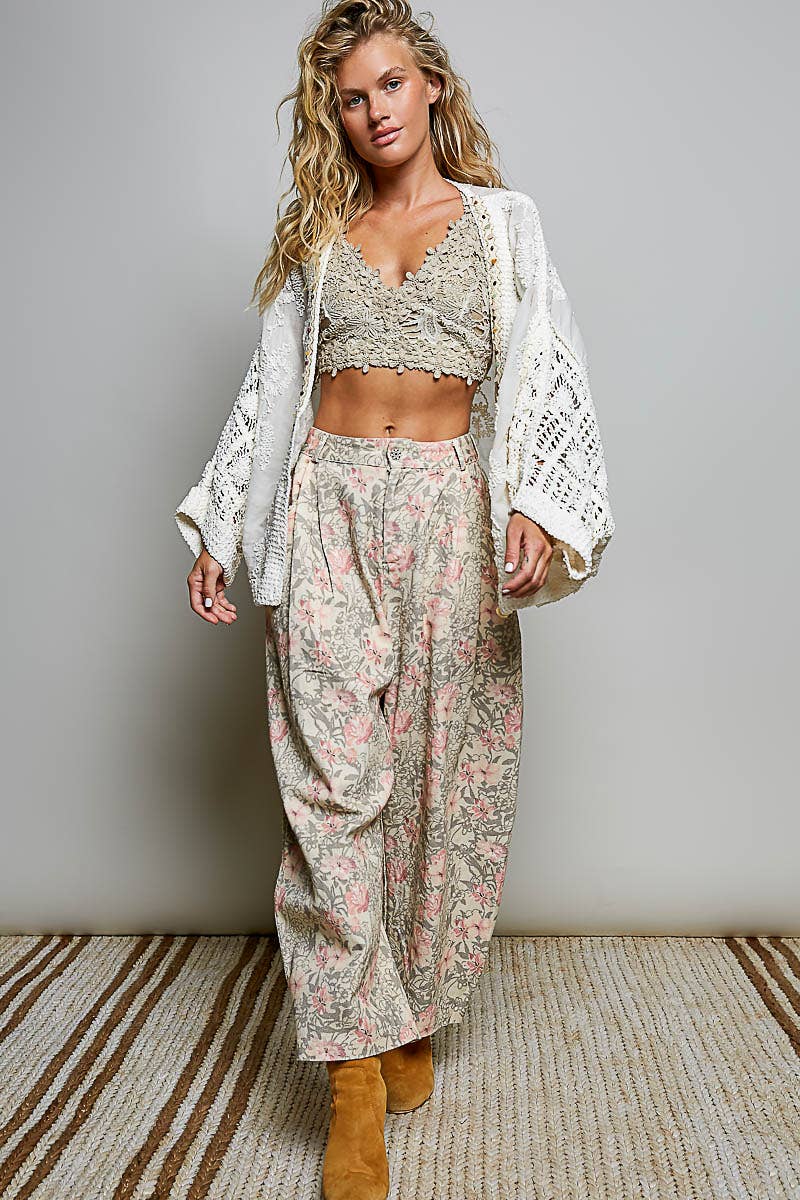 Floral Embroidered Contrast Chenille Crochet Cardigan Top