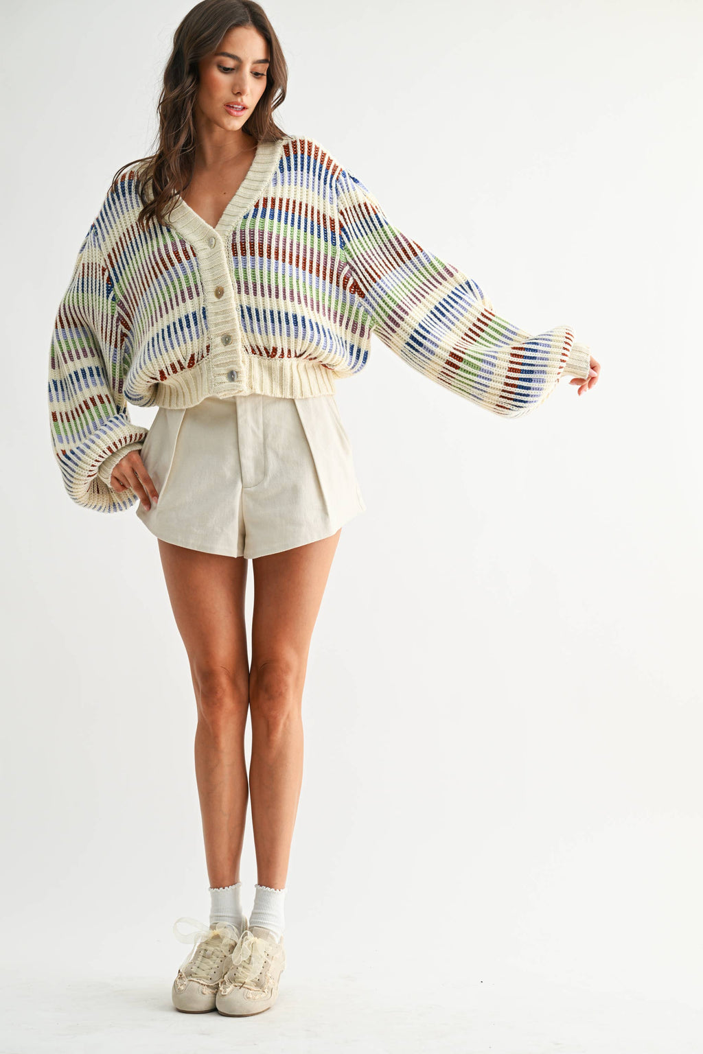 CWT26016 Multicolor Striped Chunky Knit Cardigan