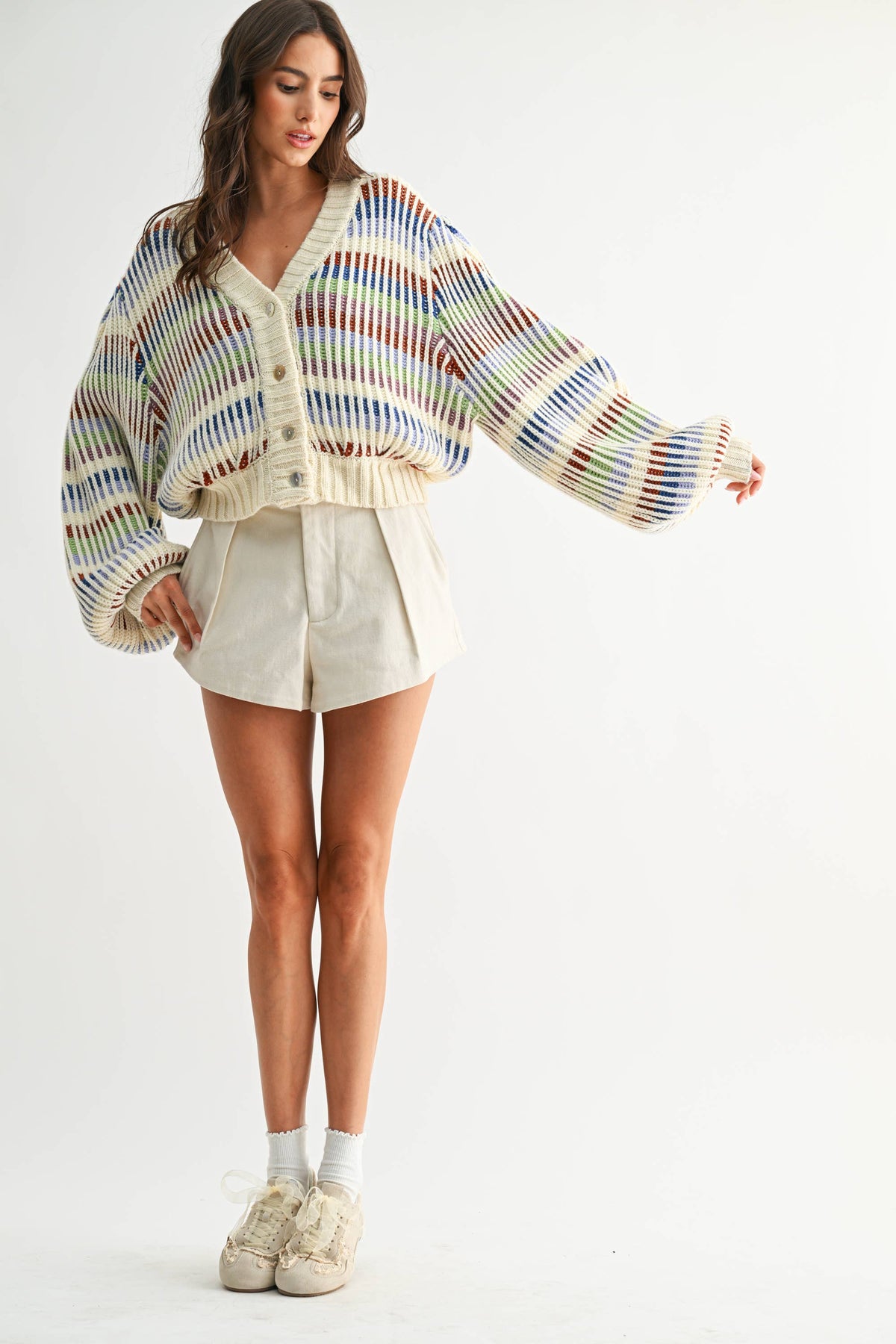 CWT26016 Multicolor Striped Chunky Knit Cardigan