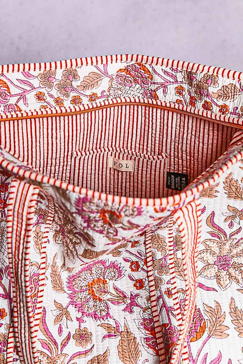 Quilted Striped Binding Roomy Fit Ivory Tote Bag