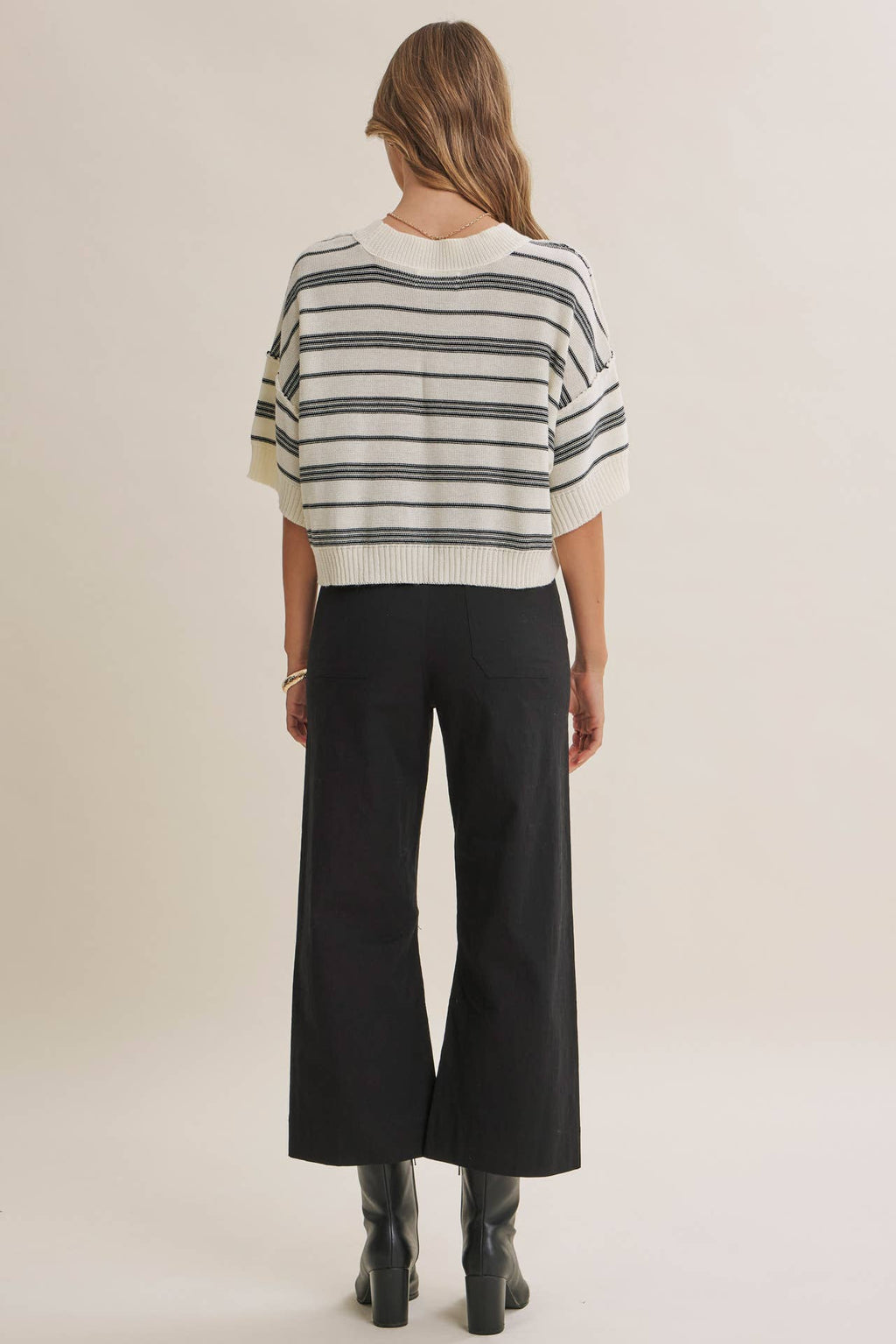 ESSENSE OF WEEKEND STRIPED LINEN COTTON BOXY SWEATER TOP