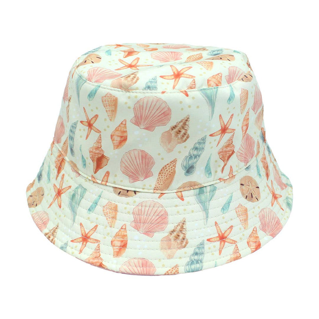 Sandy Seashells Pink Reversible Beach Baby Bucket Hat