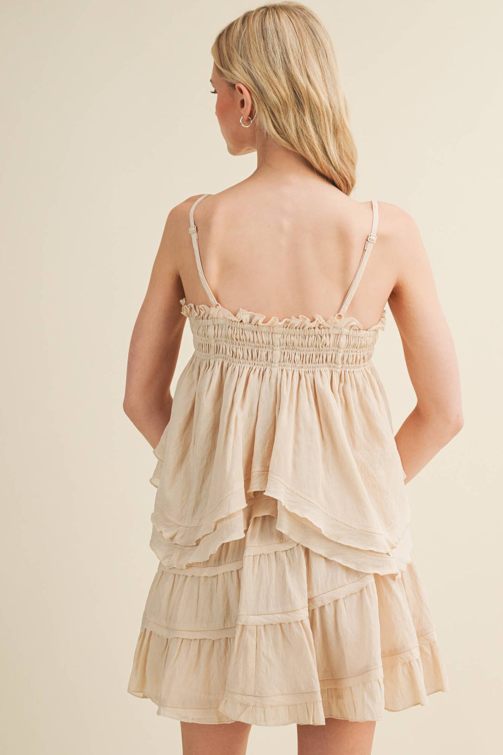 Smocked Bust Asymmetric Tiered Top