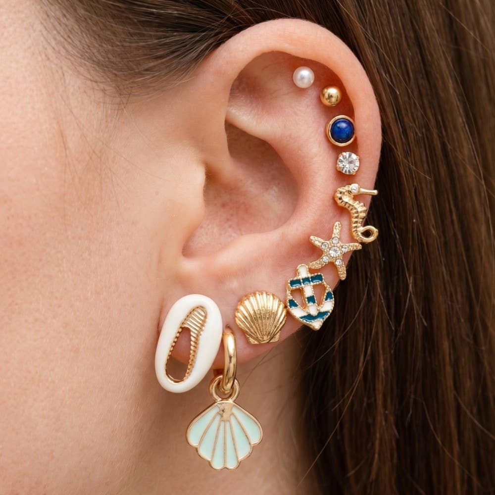 10 Pair Mixed Sea Life Stud Earrings Set