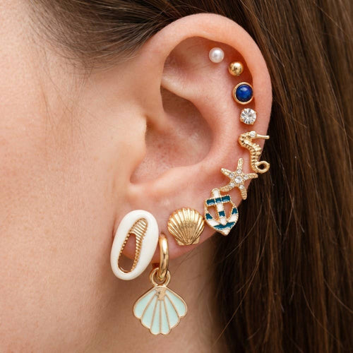 10 Pair Mixed Sea Life Stud Earrings Set